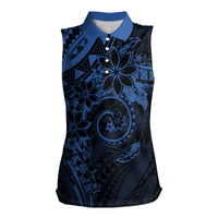 Polynesian Sunset Plumeria Women Sleeveless Polo Shirt Navy Polynesian Tattoo