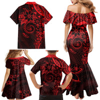Polynesian Sunset Plumeria Family Matching Mermaid Dress and Hawaiian Shirt Red Polynesian Tattoo LT05 - Polynesian Pride