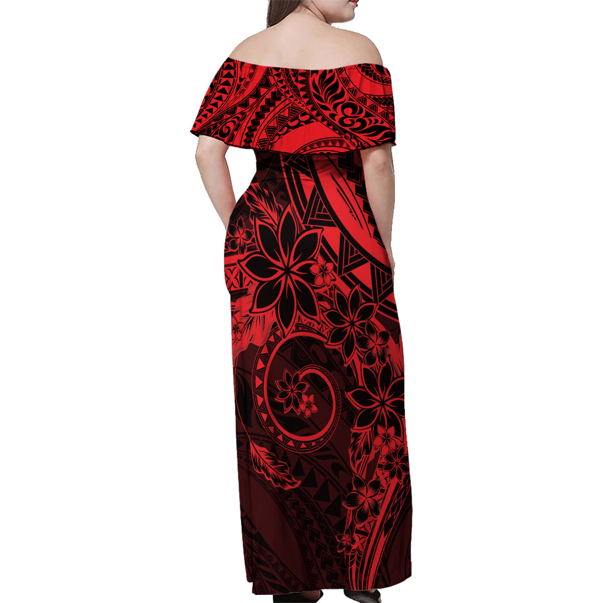 Polynesian Sunset Plumeria Family Matching Off Shoulder Maxi Dress and Hawaiian Shirt Red Polynesian Tattoo LT05 - Polynesian Pride