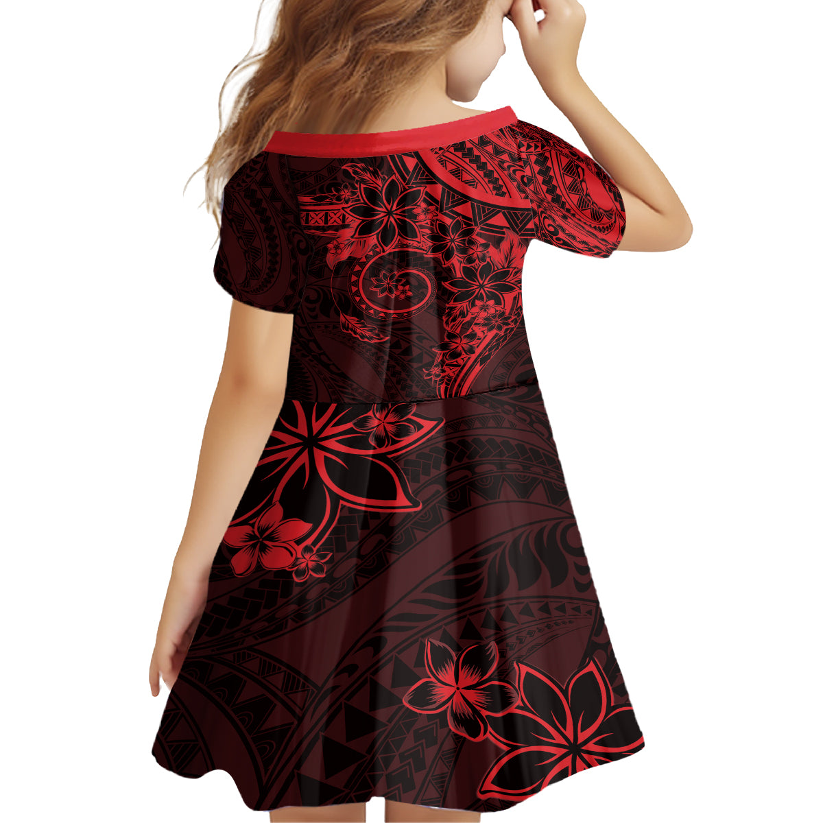 Polynesian Sunset Plumeria Family Matching Off Shoulder Short Dress and Hawaiian Shirt Red Polynesian Tattoo LT05 - Polynesian Pride