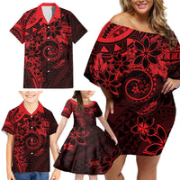 Polynesian Sunset Plumeria Family Matching Off Shoulder Short Dress and Hawaiian Shirt Red Polynesian Tattoo LT05 - Polynesian Pride
