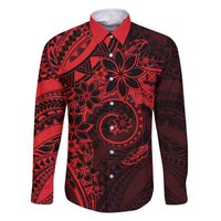 Polynesian Sunset Plumeria Family Matching Off Shoulder Short Dress and Hawaiian Shirt Red Polynesian Tattoo LT05 Dad's Shirt - Long Sleeve Red - Polynesian Pride