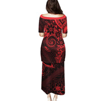 Polynesian Sunset Plumeria Family Matching Puletasi and Hawaiian Shirt Red Polynesian Tattoo LT05 - Polynesian Pride
