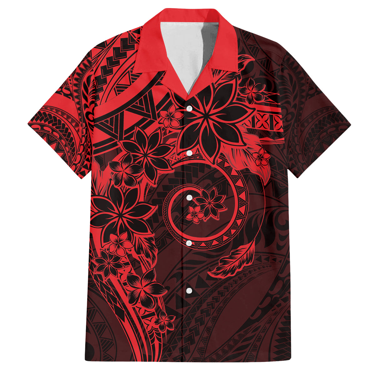 Polynesian Sunset Plumeria Family Matching Summer Maxi Dress and Hawaiian Shirt Red Polynesian Tattoo LT05 Dad's Shirt - Short Sleeve Red - Polynesian Pride