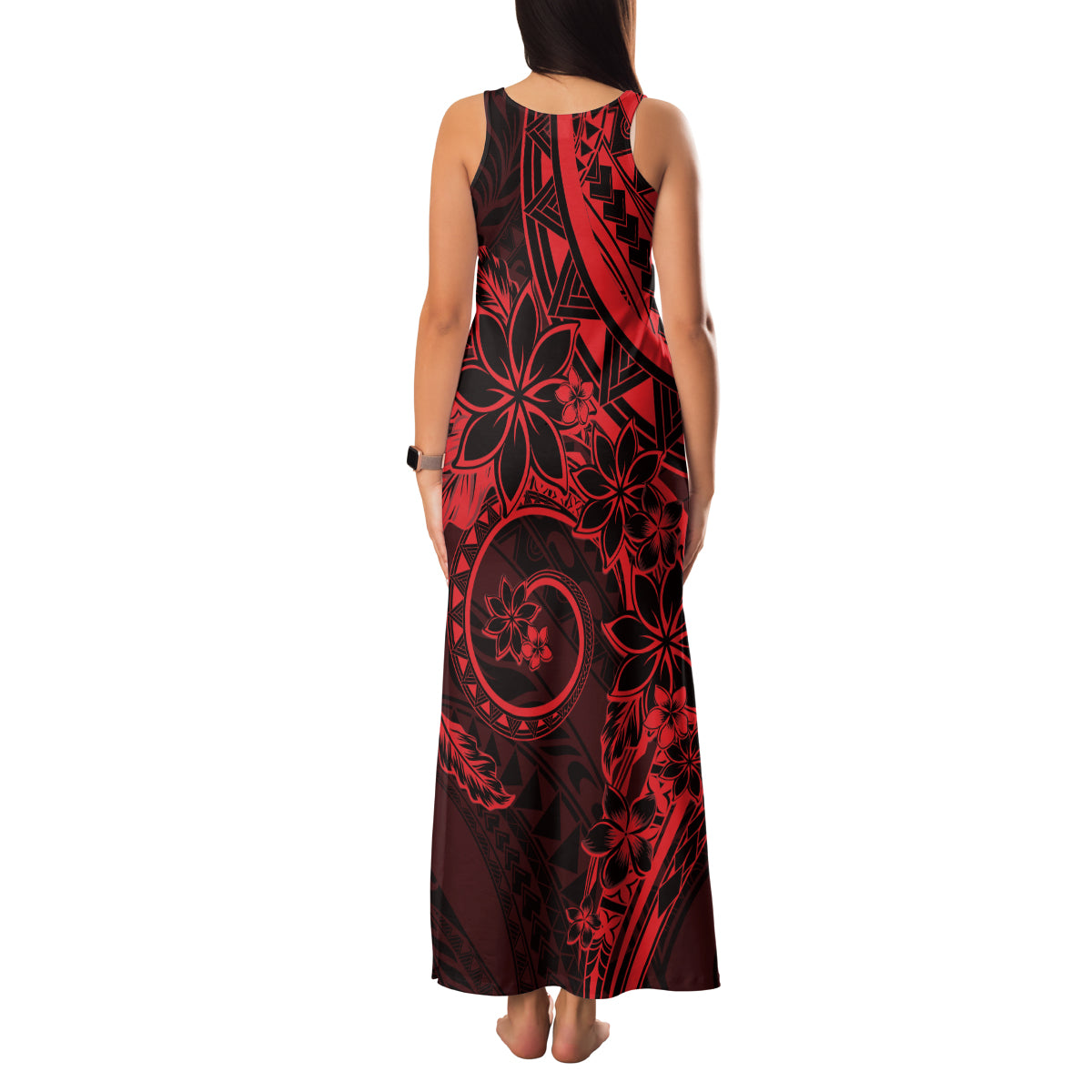Polynesian Sunset Plumeria Family Matching Tank Maxi Dress and Hawaiian Shirt Red Polynesian Tattoo LT05 - Polynesian Pride