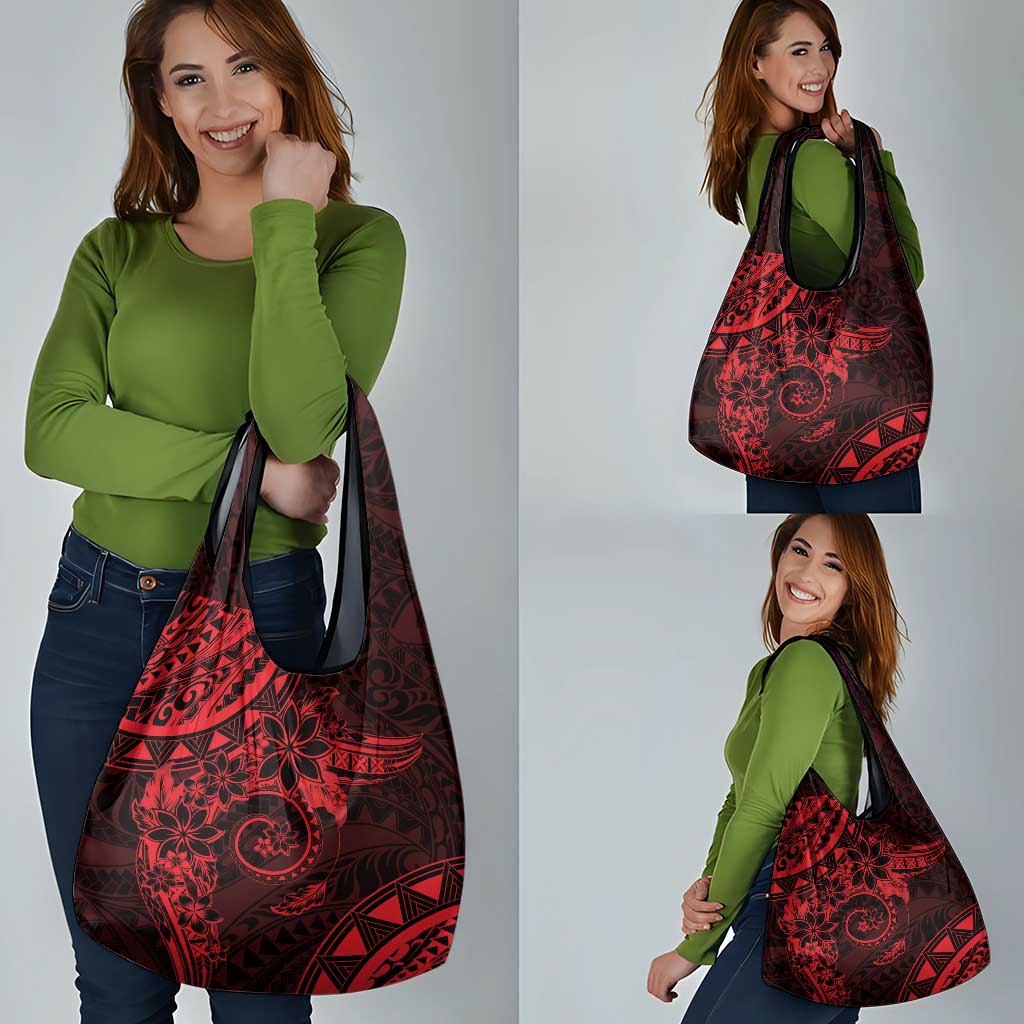 Polynesian Sunset Plumeria Grocery Bag Red Polynesian Tattoo