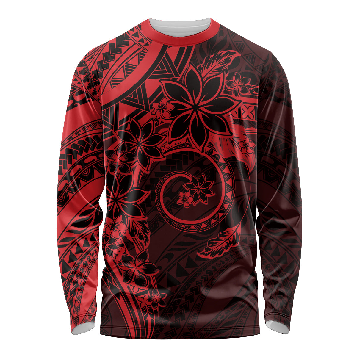 Polynesian Sunset Plumeria Long Sleeve Shirt Red Polynesian Tattoo LT05 Unisex Red - Polynesian Pride