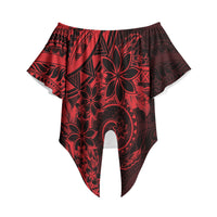 Polynesian Sunset Plumeria Off Shoulder Wrap Waist Top Red Polynesian Tattoo LT05 Red - Polynesian Pride