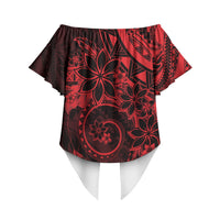 Polynesian Sunset Plumeria Off Shoulder Wrap Waist Top Red Polynesian Tattoo LT05 - Polynesian Pride