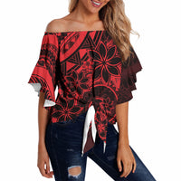 Polynesian Sunset Plumeria Off Shoulder Wrap Waist Top Red Polynesian Tattoo LT05 - Polynesian Pride