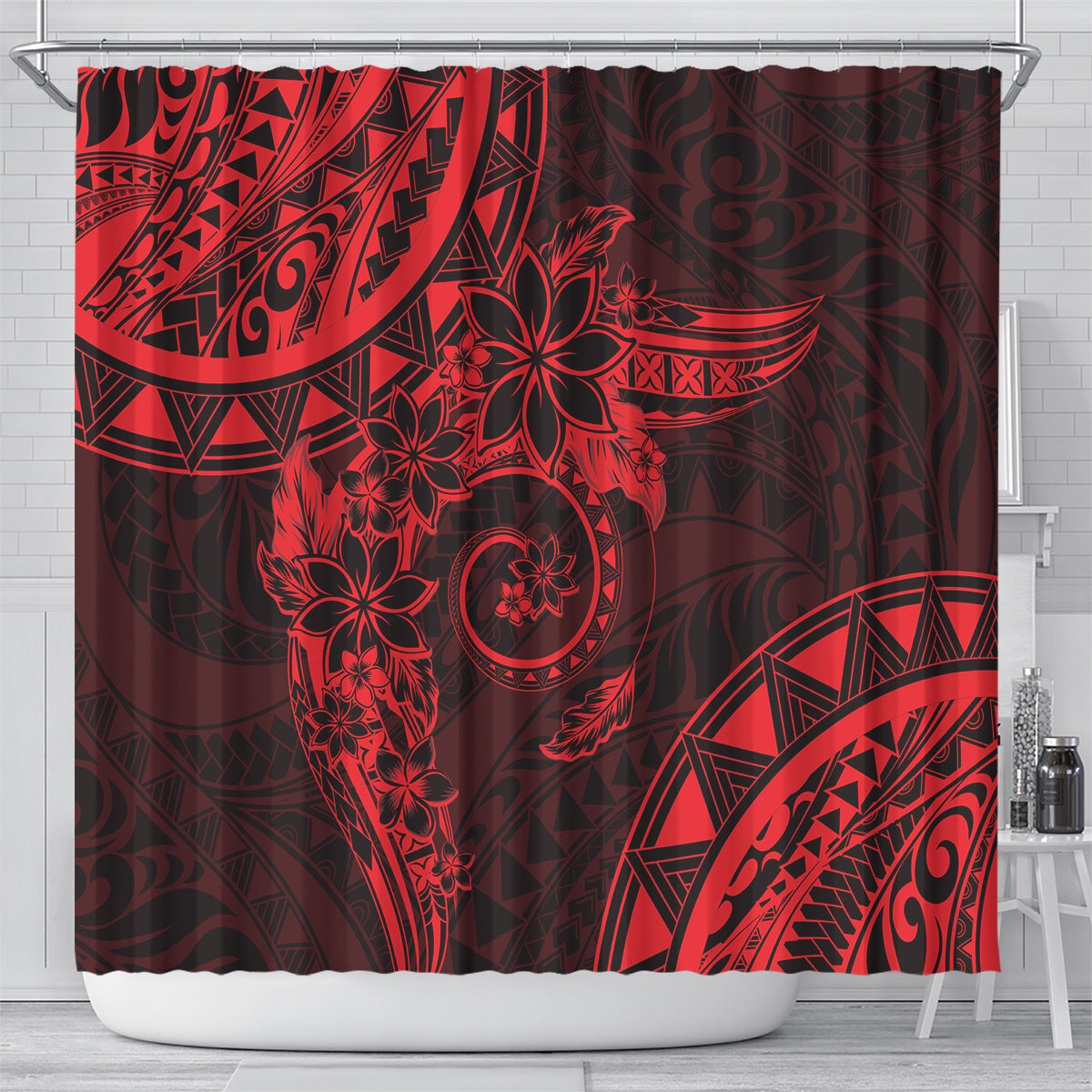 Polynesian Sunset Plumeria Shower Curtain Red Polynesian Tattoo LT05 - Polynesian Pride