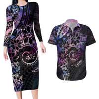 Polynesian Sunset Plumeria Couples Matching Long Sleeve Bodycon Dress and Hawaiian Shirt Galaxy Polynesian Tattoo LT05 Galaxy - Polynesian Pride