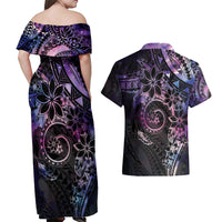 Polynesian Sunset Plumeria Couples Matching Off Shoulder Maxi Dress and Hawaiian Shirt Galaxy Polynesian Tattoo LT05 - Polynesian Pride