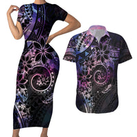 Polynesian Sunset Plumeria Couples Matching Short Sleeve Bodycon Dress and Hawaiian Shirt Galaxy Polynesian Tattoo LT05 Galaxy - Polynesian Pride