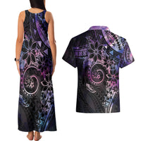 Polynesian Sunset Plumeria Couples Matching Tank Maxi Dress and Hawaiian Shirt Galaxy Polynesian Tattoo LT05 - Polynesian Pride