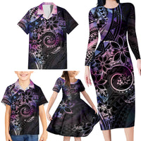 Polynesian Sunset Plumeria Family Matching Long Sleeve Bodycon Dress and Hawaiian Shirt Galaxy Polynesian Tattoo LT05 - Polynesian Pride