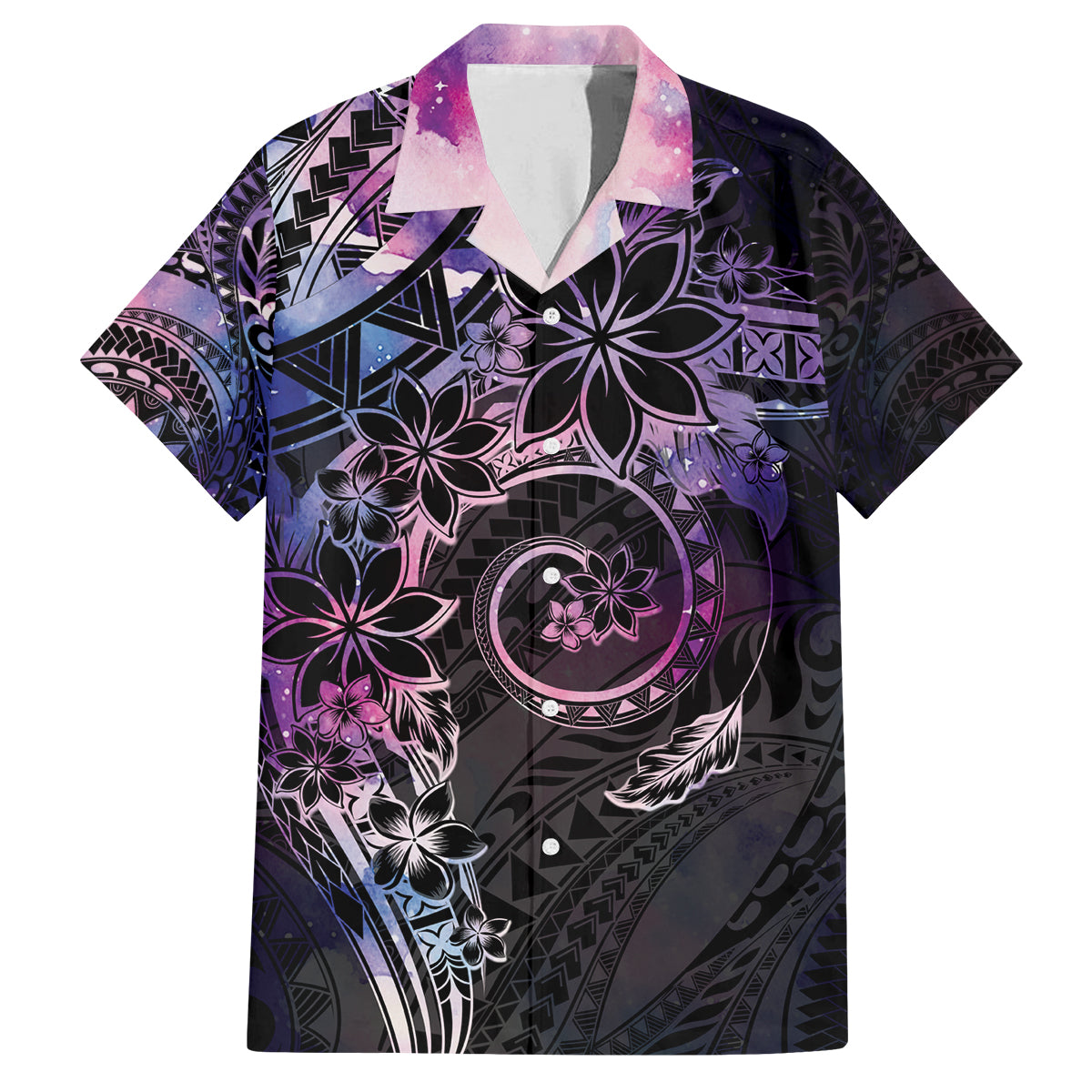 Polynesian Sunset Plumeria Family Matching Long Sleeve Bodycon Dress and Hawaiian Shirt Galaxy Polynesian Tattoo LT05 Dad's Shirt - Short Sleeve Galaxy - Polynesian Pride