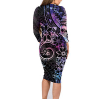 Polynesian Sunset Plumeria Family Matching Long Sleeve Bodycon Dress and Hawaiian Shirt Galaxy Polynesian Tattoo LT05 - Polynesian Pride