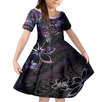 Polynesian Sunset Plumeria Family Matching Off The Shoulder Long Sleeve Dress and Hawaiian Shirt Galaxy Polynesian Tattoo LT05 Daughter's Dress Galaxy - Polynesian Pride