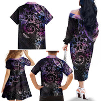 Polynesian Sunset Plumeria Family Matching Off The Shoulder Long Sleeve Dress and Hawaiian Shirt Galaxy Polynesian Tattoo LT05 - Polynesian Pride