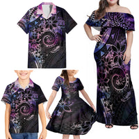 Polynesian Sunset Plumeria Family Matching Off Shoulder Maxi Dress and Hawaiian Shirt Galaxy Polynesian Tattoo LT05 - Polynesian Pride