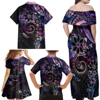 Polynesian Sunset Plumeria Family Matching Off Shoulder Maxi Dress and Hawaiian Shirt Galaxy Polynesian Tattoo LT05 - Polynesian Pride