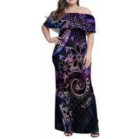 Polynesian Sunset Plumeria Family Matching Off Shoulder Maxi Dress and Hawaiian Shirt Galaxy Polynesian Tattoo LT05 Mom's Dress Galaxy - Polynesian Pride