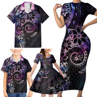 Polynesian Sunset Plumeria Family Matching Short Sleeve Bodycon Dress and Hawaiian Shirt Galaxy Polynesian Tattoo LT05 - Polynesian Pride