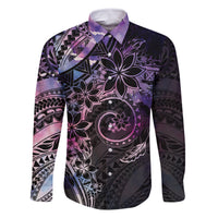 Polynesian Sunset Plumeria Family Matching Summer Maxi Dress and Hawaiian Shirt Galaxy Polynesian Tattoo LT05 Dad's Shirt - Long Sleeve Galaxy - Polynesian Pride