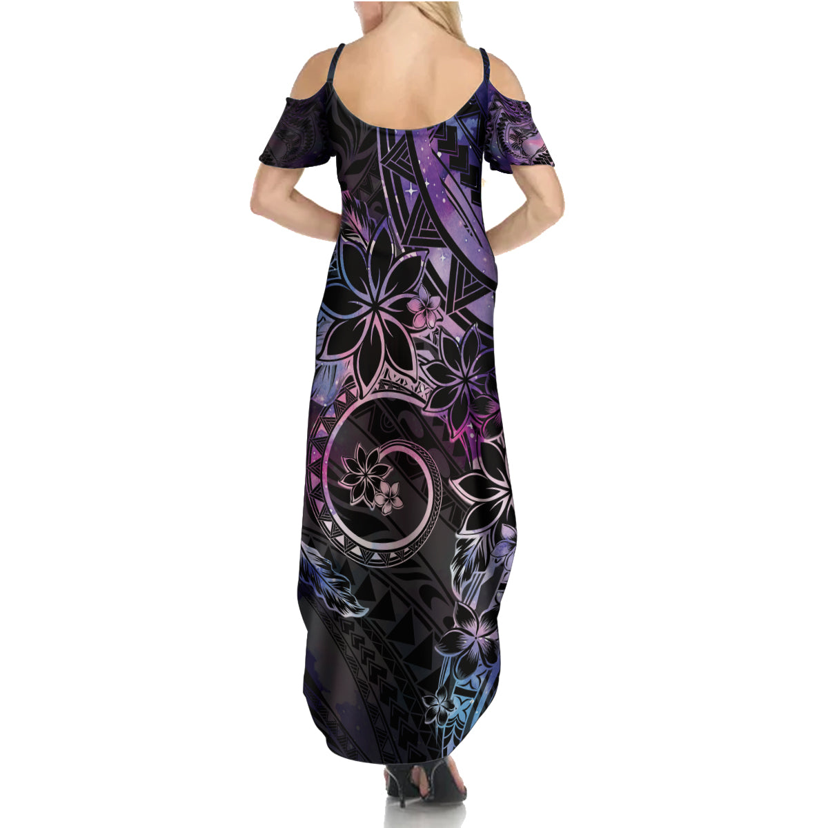 Polynesian Sunset Plumeria Family Matching Summer Maxi Dress and Hawaiian Shirt Galaxy Polynesian Tattoo LT05 - Polynesian Pride
