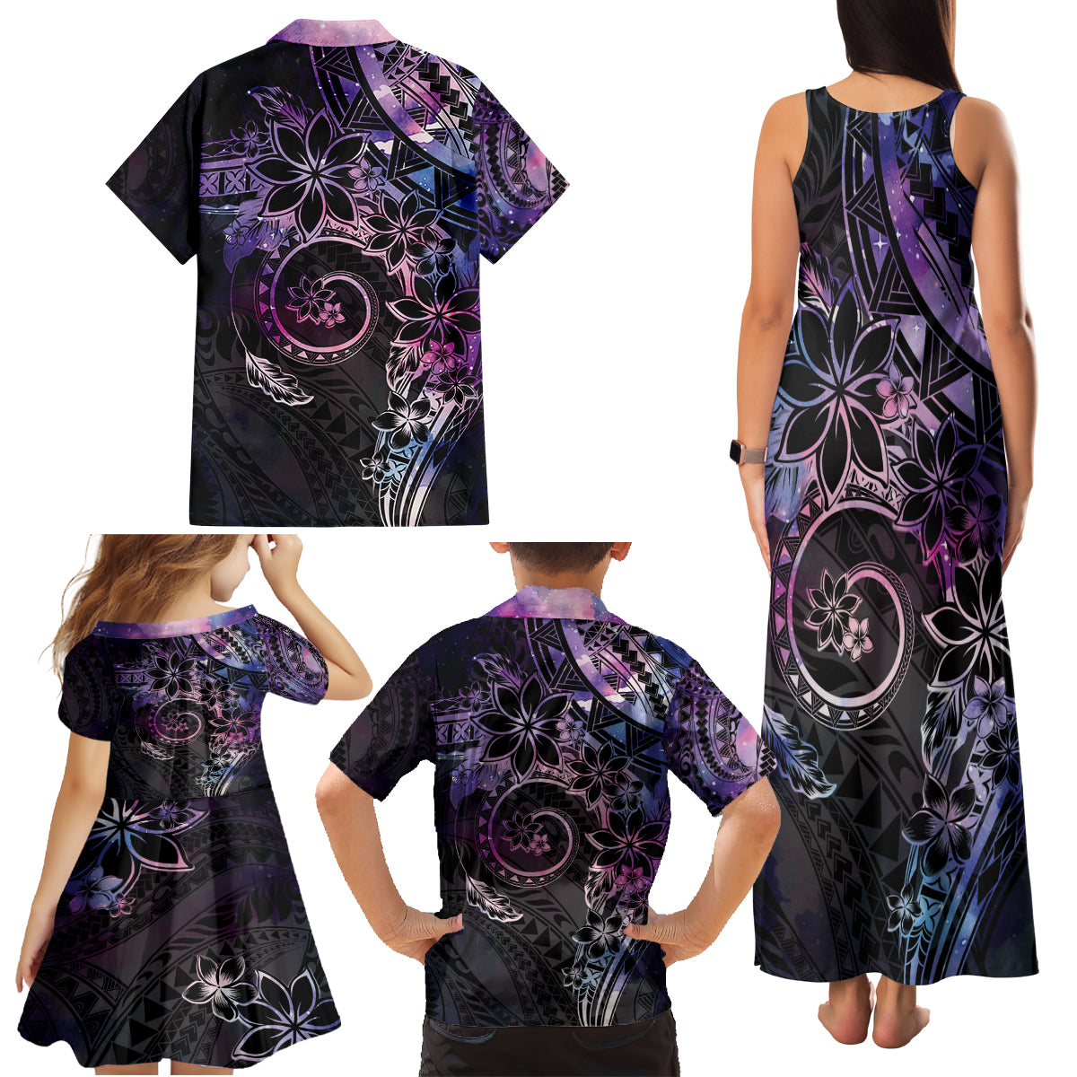 Polynesian Sunset Plumeria Family Matching Tank Maxi Dress and Hawaiian Shirt Galaxy Polynesian Tattoo LT05 - Polynesian Pride