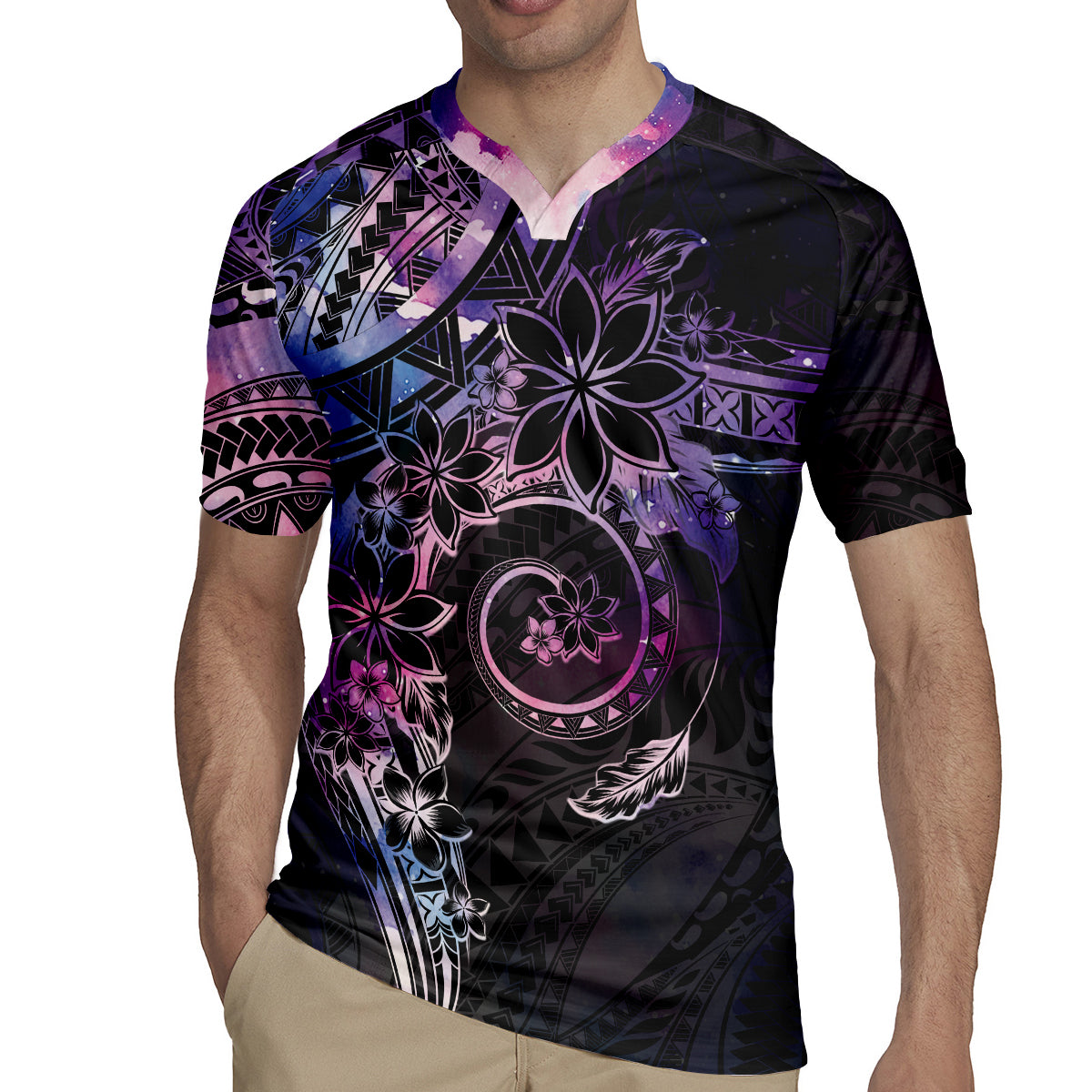 Polynesian Sunset Plumeria Rugby Jersey Galaxy Polynesian Tattoo LT05 - Polynesian Pride