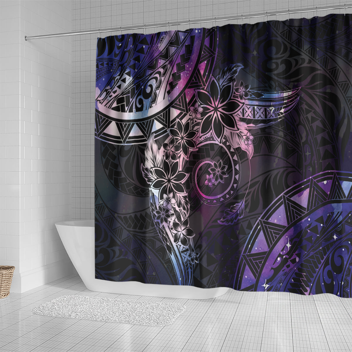 Polynesian Sunset Plumeria Shower Curtain Galaxy Polynesian Tattoo LT05 - Polynesian Pride