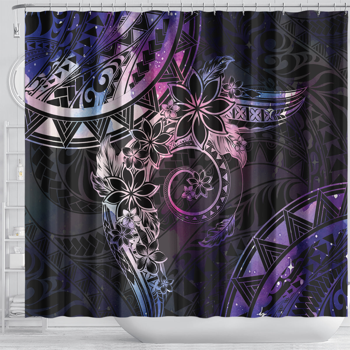 Polynesian Sunset Plumeria Shower Curtain Galaxy Polynesian Tattoo LT05 - Polynesian Pride