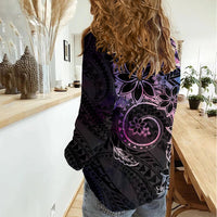 Polynesian Sunset Plumeria Women Casual Shirt Galaxy Polynesian Tattoo