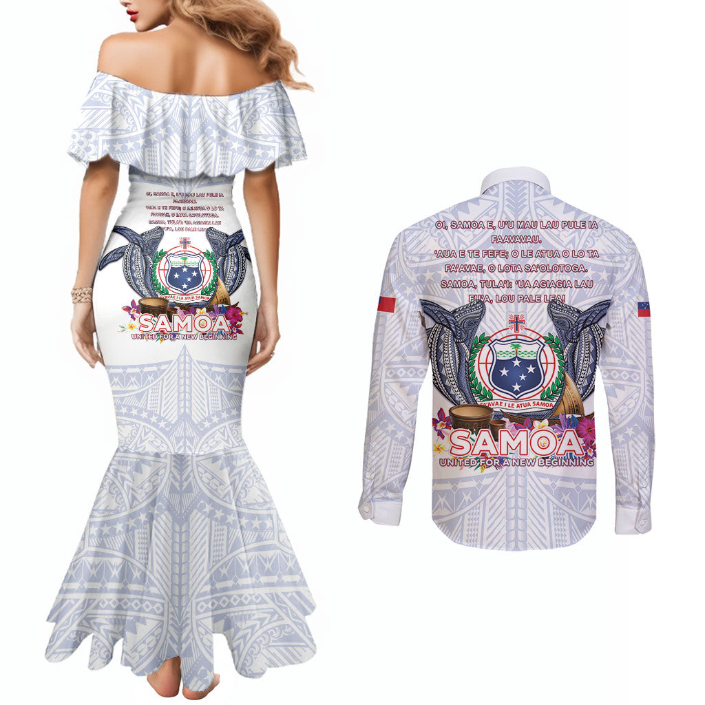 Samoa Independence Day Couples Matching Mermaid Dress and Long Sleeve Button Shirt Samoa United For A New Beginning LT05 - Polynesian Pride