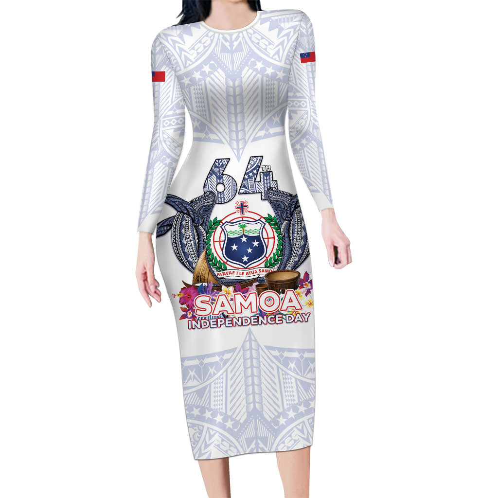Samoa Independence Day Family Matching Long Sleeve Bodycon Dress and Hawaiian Shirt Samoa United For A New Beginning LT05 Mom's Dress White - Polynesian Pride