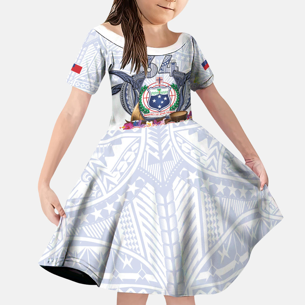Samoa Independence Day Family Matching Off Shoulder Short Dress and Hawaiian Shirt Samoa United For A New Beginning LT05 Daughter's Dress White - Polynesian Pride