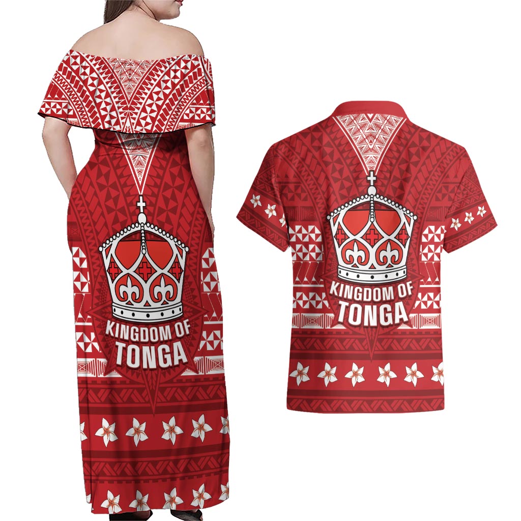 Tonga King Tupou VI Day Couples Matching Off Shoulder Maxi Dress and Hawaiian Shirt Traditional Tongan Kupesi Pattern LT05 - Polynesian Pride