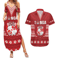 Tonga King Tupou VI Day Couples Matching Summer Maxi Dress and Hawaiian Shirt Traditional Tongan Kupesi Pattern LT05 Red - Polynesian Pride