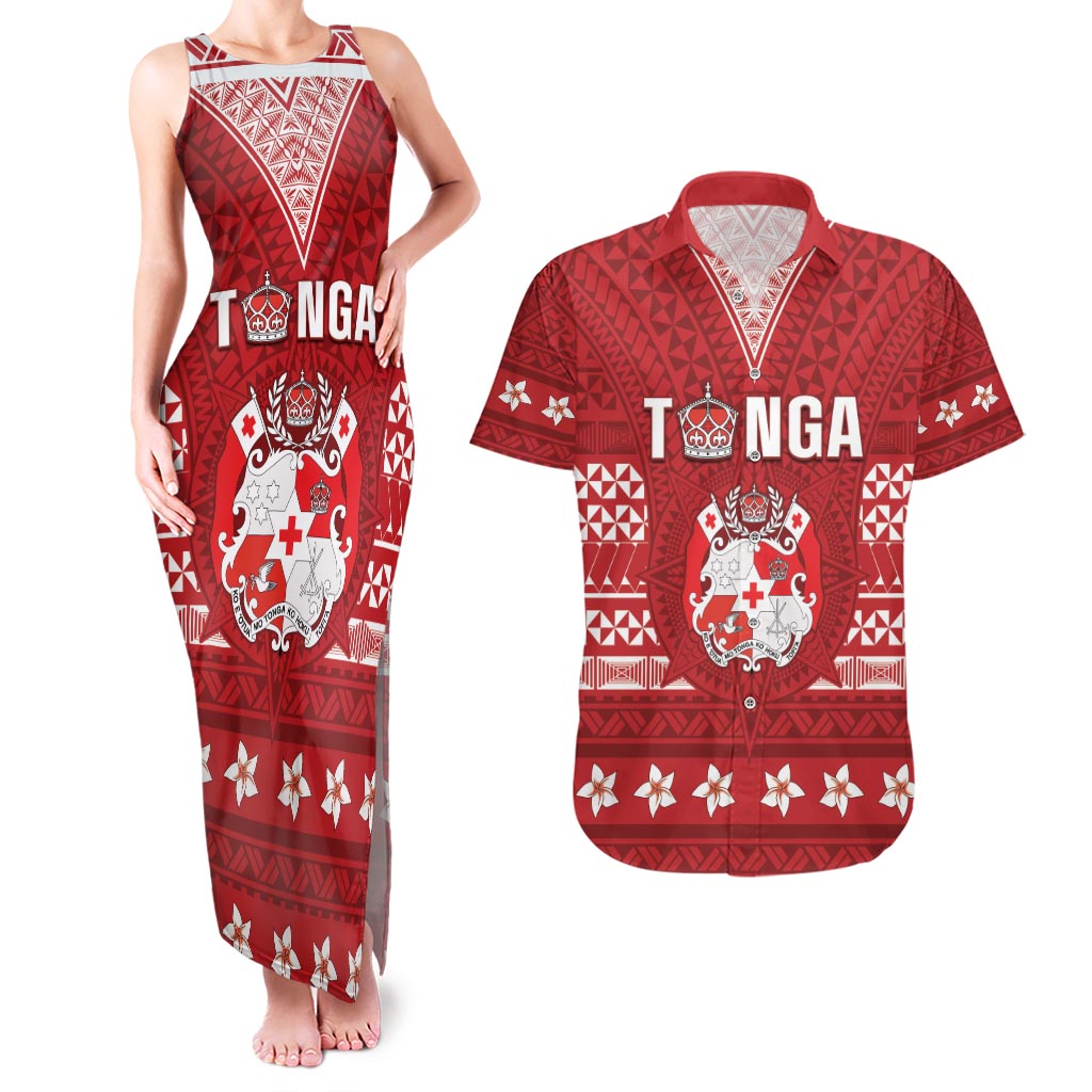 Tonga King Tupou VI Day Couples Matching Tank Maxi Dress and Hawaiian Shirt Traditional Tongan Kupesi Pattern LT05 Red - Polynesian Pride