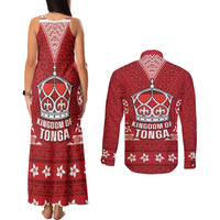 Tonga King Tupou VI Day Couples Matching Tank Maxi Dress and Long Sleeve Button Shirt Traditional Tongan Kupesi Pattern LT05 - Polynesian Pride