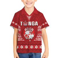 Tonga King Tupou VI Day Family Matching Long Sleeve Bodycon Dress and Hawaiian Shirt Traditional Tongan Kupesi Pattern LT05 Son's Shirt Red - Polynesian Pride