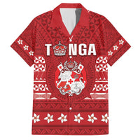 Tonga King Tupou VI Day Family Matching Off Shoulder Maxi Dress and Hawaiian Shirt Traditional Tongan Kupesi Pattern LT05 Dad's Shirt - Short Sleeve Red - Polynesian Pride