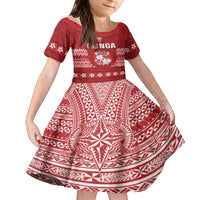 Tonga King Tupou VI Day Family Matching Puletasi and Hawaiian Shirt Traditional Tongan Kupesi Pattern LT05 Daughter's Dress Red - Polynesian Pride