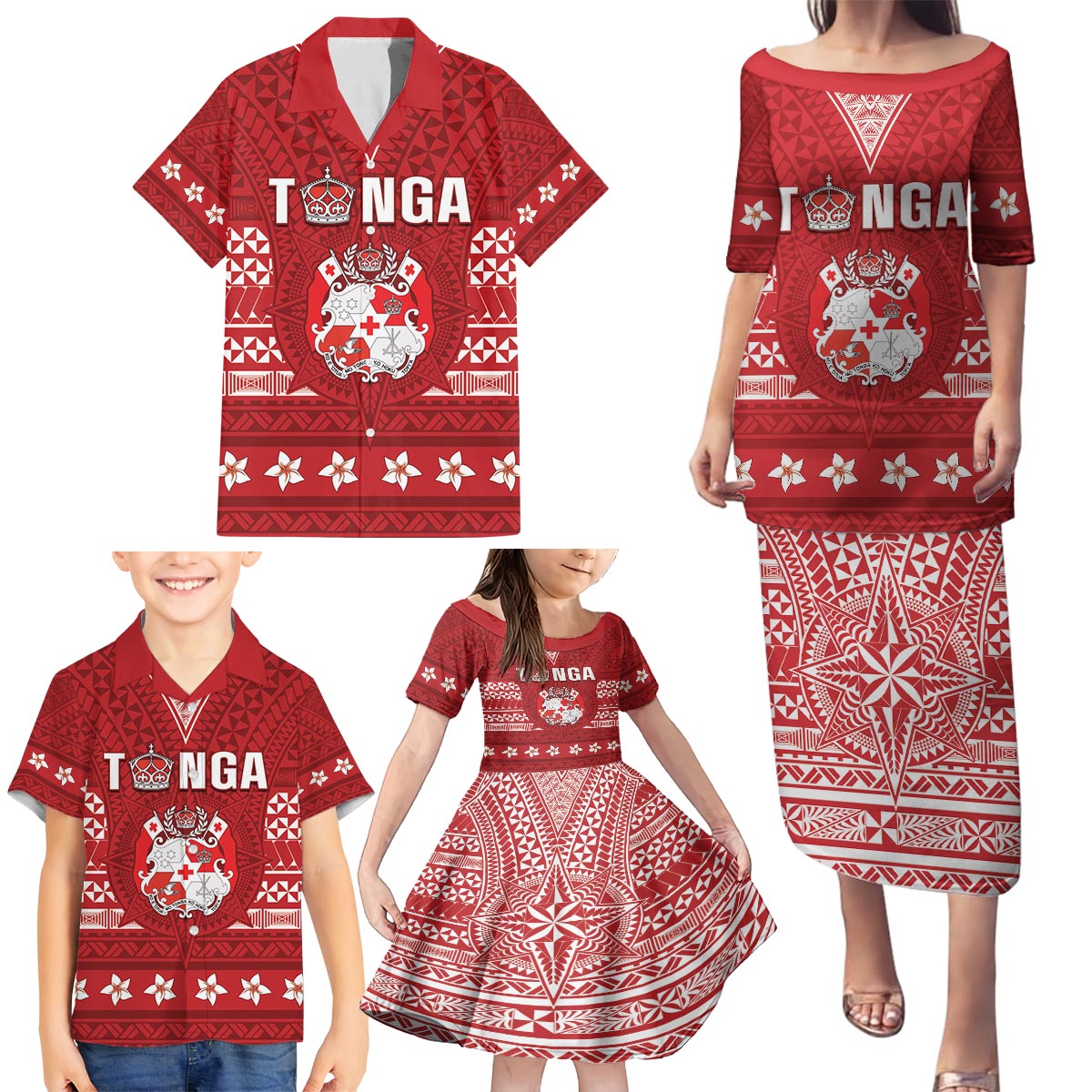 Tonga King Tupou VI Day Family Matching Puletasi and Hawaiian Shirt Traditional Tongan Kupesi Pattern LT05 - Polynesian Pride