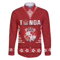 Tonga King Tupou VI Day Family Matching Puletasi and Hawaiian Shirt Traditional Tongan Kupesi Pattern LT05 Dad's Shirt - Long Sleeve Red - Polynesian Pride