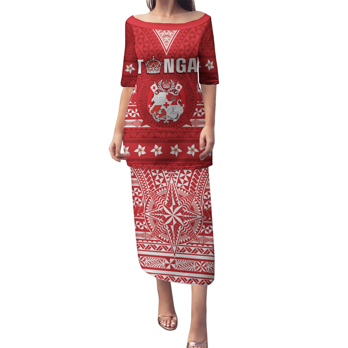 Tonga King Tupou VI Day Family Matching Puletasi and Hawaiian Shirt Traditional Tongan Kupesi Pattern LT05 Mom's Dress Red - Polynesian Pride