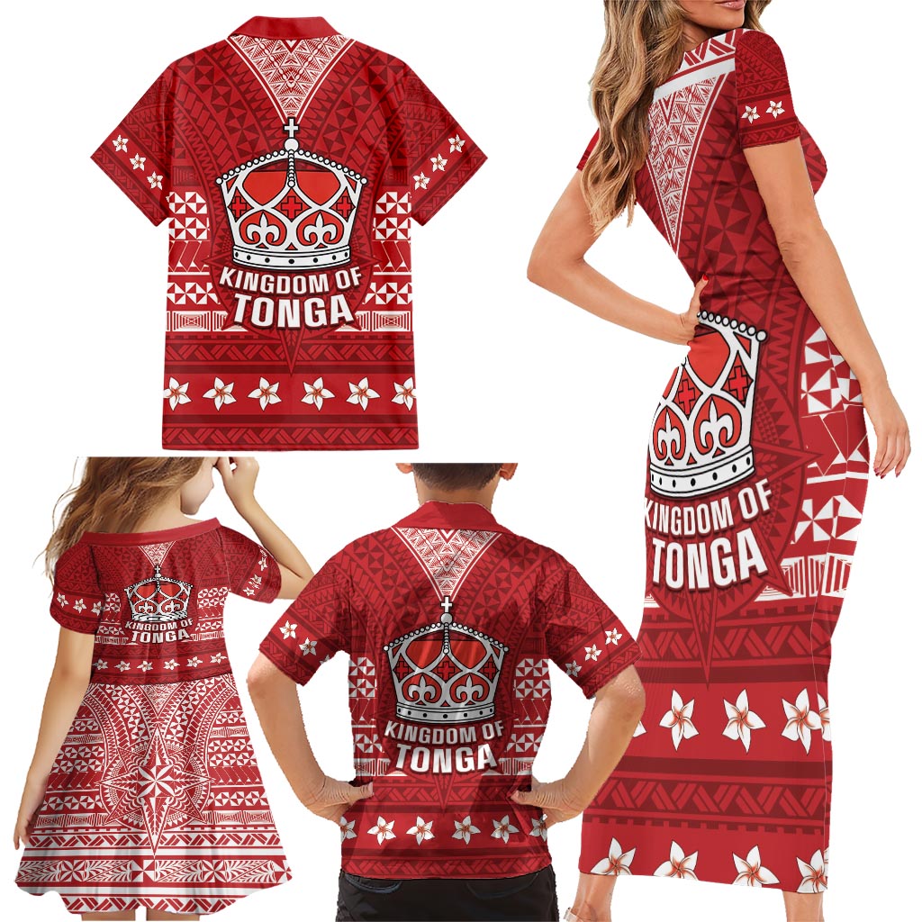 Tonga King Tupou VI Day Family Matching Short Sleeve Bodycon Dress and Hawaiian Shirt Traditional Tongan Kupesi Pattern LT05 - Polynesian Pride