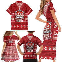Tonga King Tupou VI Day Family Matching Short Sleeve Bodycon Dress and Hawaiian Shirt Traditional Tongan Kupesi Pattern LT05 - Polynesian Pride